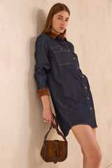 PAULINA STRAIGHT DENIM AND CORDUROY DRESS