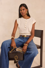TERENCE CREAM COTTON SLEEVELESS T-SHIRT