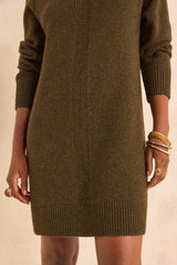 PARFAITE KHAKI STRAIGHT KNIT MIXED WOOL DRESS