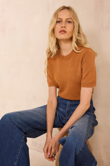 AMANDA OCHER SHORT SLEEVE COTTON BLEND SWEATER