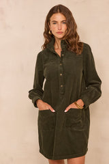 BLAKE STRAIGHT FIR GREEN CORDUROY DRESS