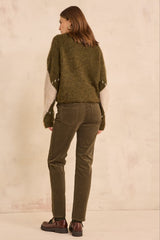 MARCUS KHAKI STRAIGHT VELVET TROUSERS