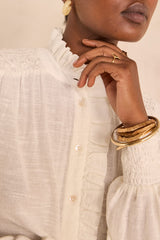 MANGUE CREAM LONG-SLEEVED COTTON BLOUSE