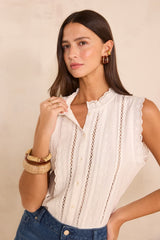 DIONNA SLEEVELESS EMBROIDERED BLENDED COTTON BLOUSE