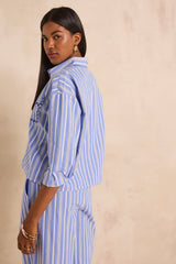 DICKINSON ROYAL BLUE LONG SLEEVE STRIPED COTTON BLOUSE