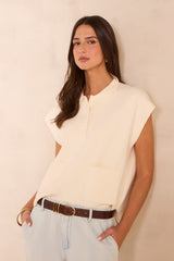 AGLAE CREAM SLEEVELESS POLO SWEATER