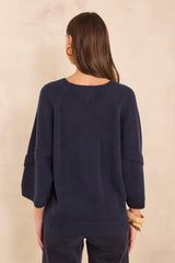 ALYA NAVY CAPE-STYLE CASHMERE SWEATER