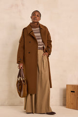 CASSANDRE TOBACCO WOOL BLEND LONG COAT