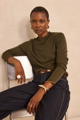 FLYNN KHAKI LONG SLEEVE SILK BLEND T-SHIRT