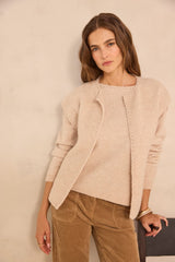 ANTHEA NATURAL MIXED WOOL SLEEVELESS CARDIGAN