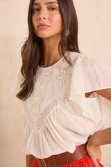 DAVENPORT SHORT-SLEEVED EMBROIDERED BLOUSE