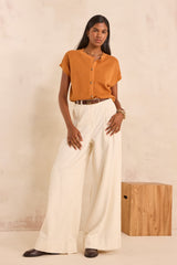 ALMA OCHRE SHORT-SLEEVED COTTON CARDIGAN