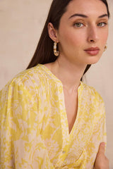 DEVONA SUN PRINTED LONG SLEEVE COTTON BLOUSE