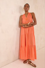 BERENISSE WIDE STRIPED COTTON SLEEVELESS DRESS
