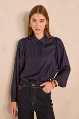 MARION NAVY SATIN BLOUSE