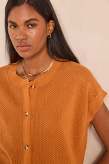 ALMA OCHRE SHORT-SLEEVED COTTON CARDIGAN