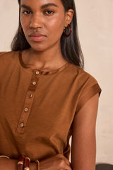 TERENCE CARAMEL COTTON SLEEVELESS T-SHIRT