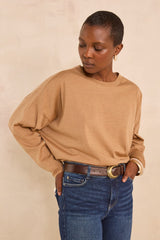 THEOPHILE LIGHT CAMEL LONG SLEEVE WOOL T-SHIRT