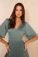 BILLIE PETROL LONG PLEATED DRESS