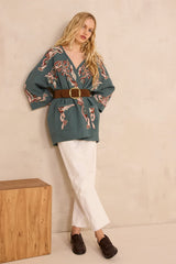 NOURIA EMBROIDERED 3/4 SLEEVE COTTON JACKET