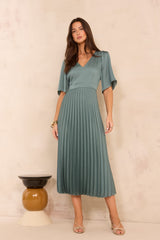 BILLIE PETROL LONG PLEATED DRESS