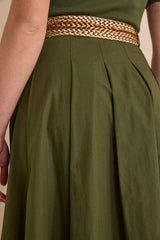 OLIVE COTTON TRAPEZE SKIRT