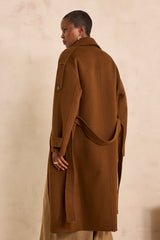 CASSANDRE TOBACCO WOOL BLEND LONG COAT