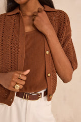 ADELE CARAMEL SHORT SLEEVE CARDIGAN