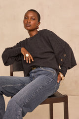 ALYA ANTHRACITE CAPE-STYLE CASHMERE SWEATER