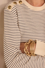 TALIA LONG SLEEVE STRIPED COTTON T-SHIRT