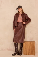 VIOLETTE BURGUNDY LEATHER MIDI SKIRT