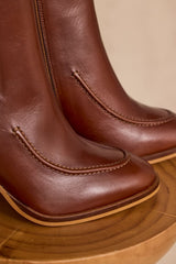 OWEN CAMEL HEELED LEATHER ANKLE BOOTS