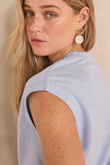LYNA SKY BLUE LINEN BLEND SLEEVELESS T-SHIRT