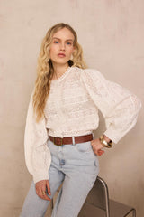 DORIS EMBROIDERED LONG-SLEEVE COTTON BLOUSE