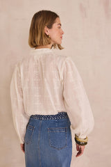 DARCIE ECRU EMBROIDERED COTTON BLOUSE