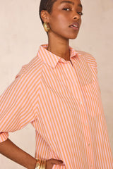 BEST CORAL STRIPED COTTON SHIRT DRESS