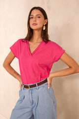 TRYSTAN FUCHSIA SHORT-SLEEVE COTTON T-SHIRT