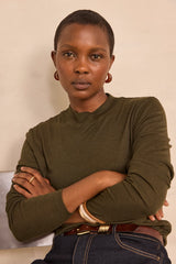 FLYNN KHAKI LONG SLEEVE SILK BLEND T-SHIRT