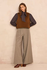 LILY WIDE BEIGE VISCOSE BLEND TROUSERS