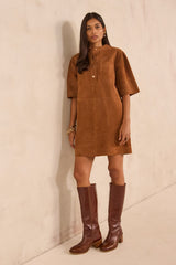 PENNY SUEDE LEATHER STRAIGHT DRESS