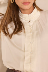 MAY CREAM HIGH-NECK SATIN BLOUSE