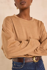 THEOPHILE LIGHT CAMEL LONG SLEEVE WOOL T-SHIRT