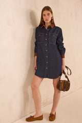 PAULINA STRAIGHT DENIM AND CORDUROY DRESS