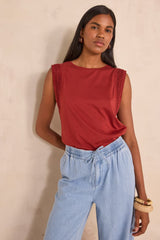 TAMARA BRICK SLEEVELESS EMBROIDERED T-SHIRT