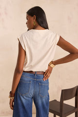 TERENCE CREAM COTTON SLEEVELESS T-SHIRT