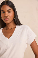 PRETTY WHITE SHORT-SLEEVED COTTON SWEATER