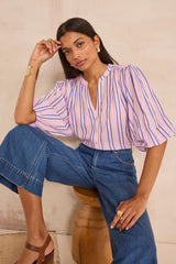 DARINA LONG-SLEEVE STRIPED COTTON BLOUSE