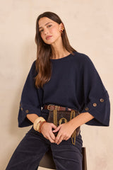 ALYA NAVY CAPE-STYLE CASHMERE SWEATER
