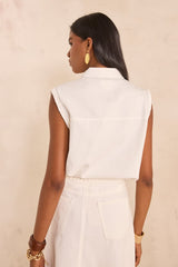 MELIA SLEEVELESS BRAIDED COTTON BLOUSE