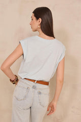 DELYA LIGHT BLUE COTTON T-SHIRT